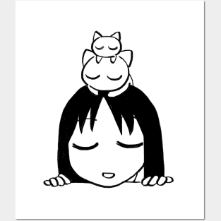 I draw sleepy osaka with sleeping neco coneco on her head / funny azumanga daioh manga Posters and Art